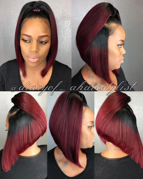 Striking Red Inverted Bob with Stacked Layers