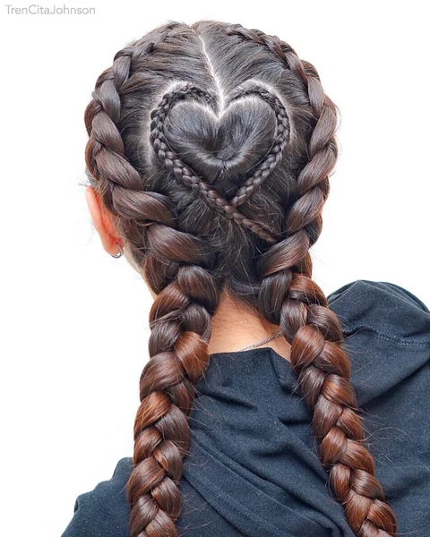 Sweet Double Braids with Romantic Heart Detail