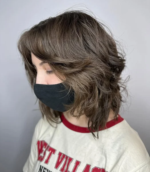 Textured Ash Brown Shag with Feathered Curtain Bangs
