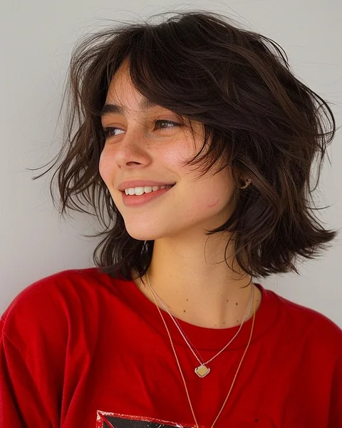 Textured Brunette Shag with Airy Curtain Layers