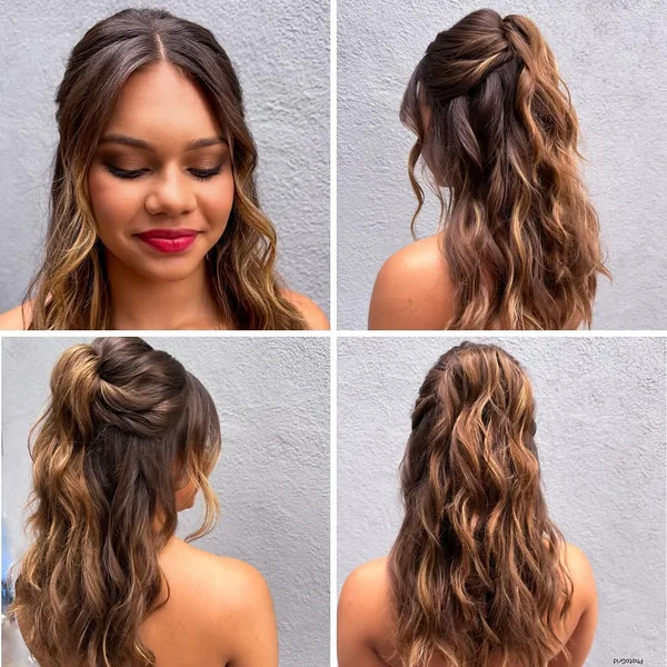 Textured Half-Up Knot with Beachy Balayage Waves