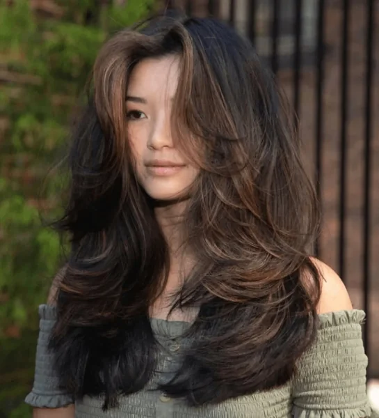 Voluminous Brunette Butterfly Cut with Face-Framing Layers