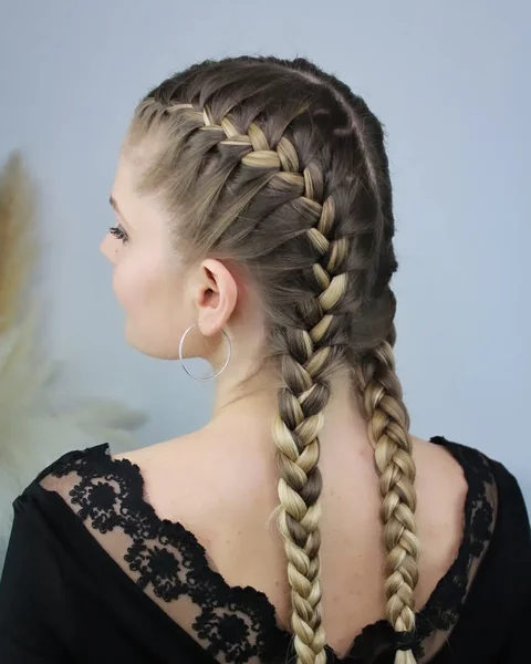 Voluminous Chunky Dutch Braids with Blonde Ombre