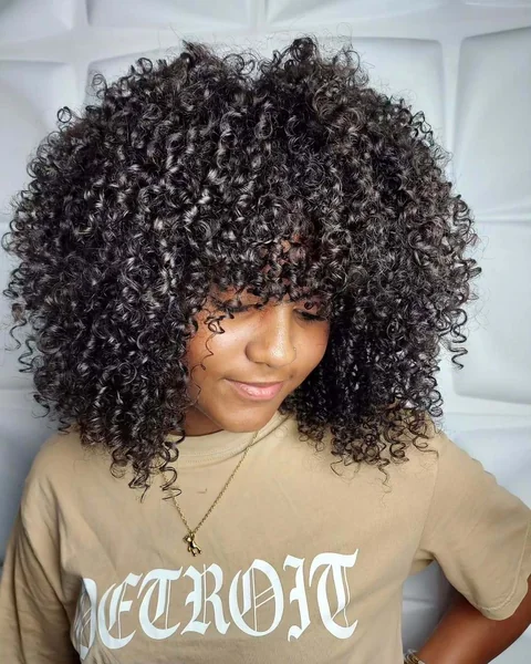 Voluminous Defined Ringlet Bob with Full Fringe