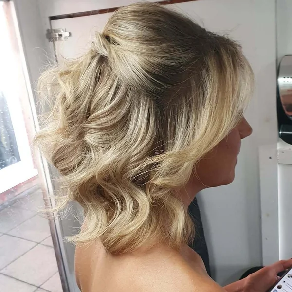 Voluminous Half-Up Wavy Bob for Holiday Events