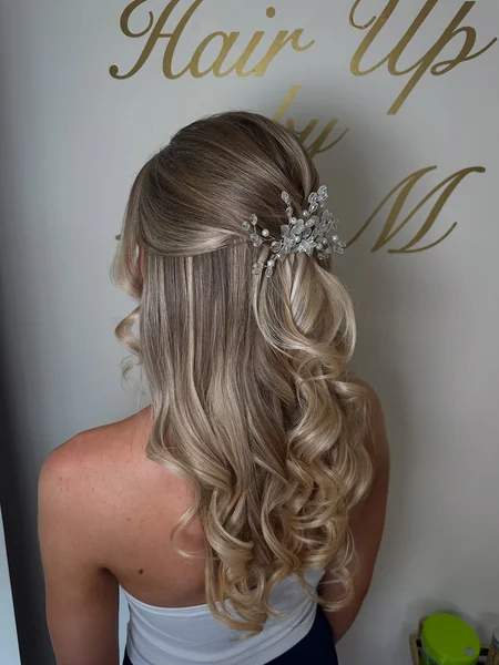 Voluminous Hollywood Waves Half-Up with Crystal Vine