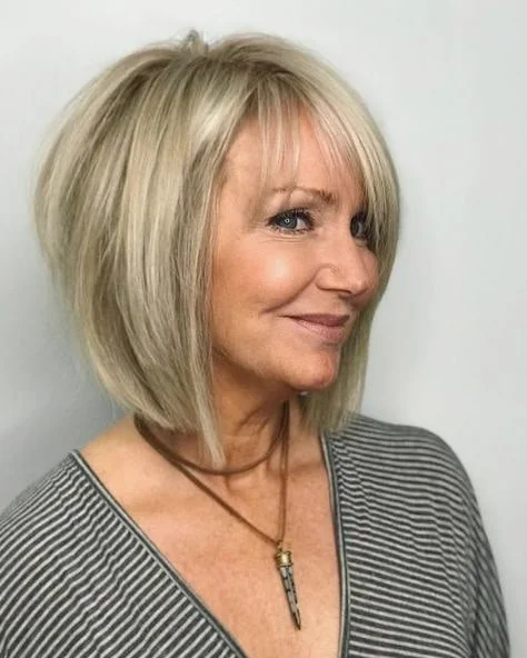 Voluminous Inverted Blonde Bob with Sweep Bangs