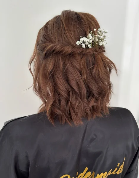 Wavy Half-Updo with Twists for Shoulder Length Hair