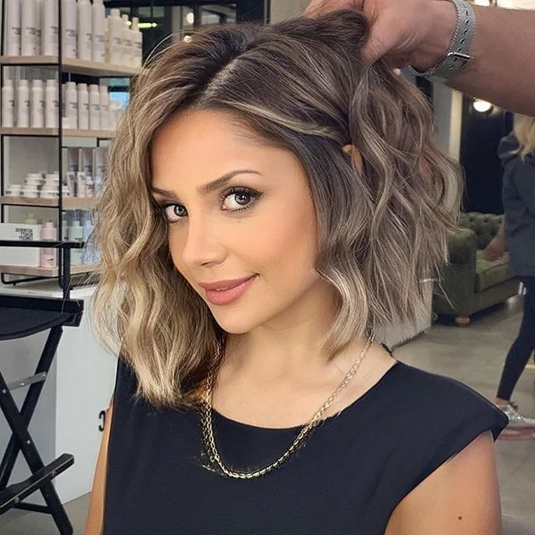 Ashy Mushroom Brown Bob with Defined Mermaid Waves