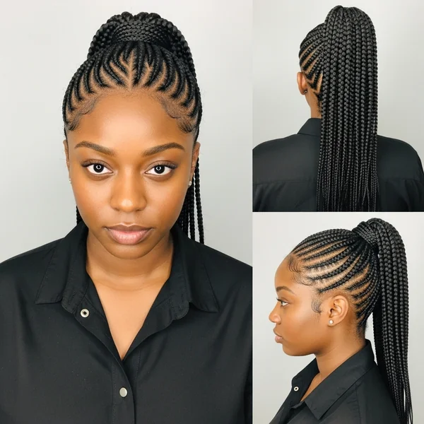 Braided Ponytail Hairstyles Black Women Middle Part
