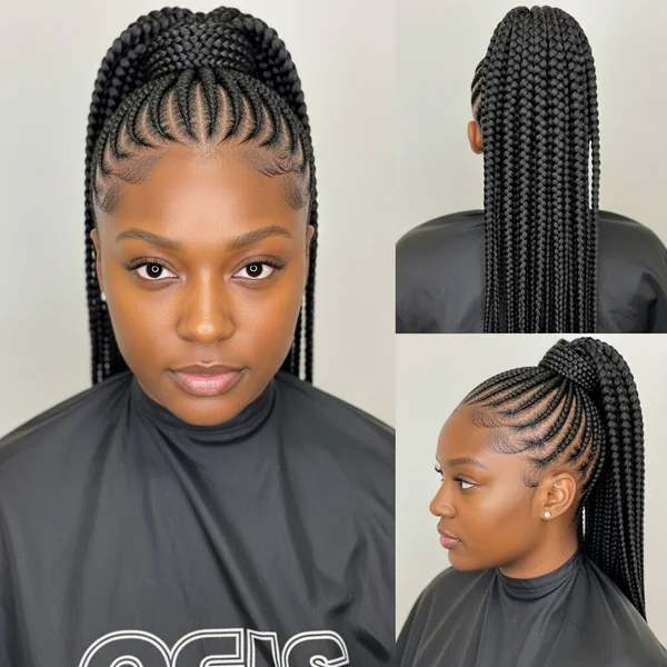 Braided Ponytail Hairstyles Black Women with Dramatic Edges