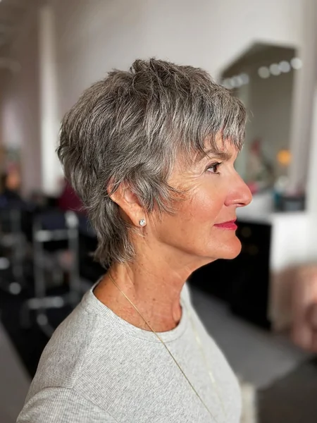 Bright Silver Wispy Pixie with Soft Tapered Layers