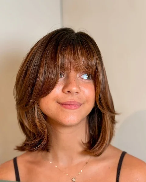 Copper Brown Butterfly Bob with Full Fringe