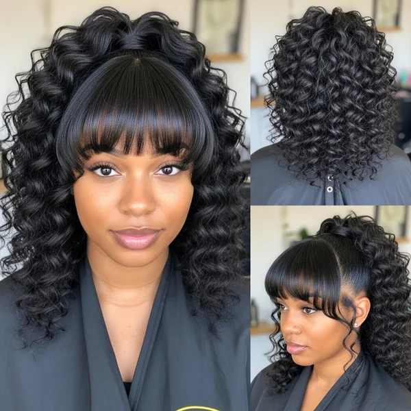 Curly Ponytail Weave With Bangs Hairstyles