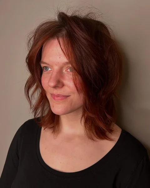 Edgy Dark Chocolate Shaggy Bob with Micro Bangs