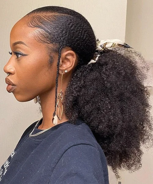 Effortlessly Chic Side-Parted Curly Low Ponytail