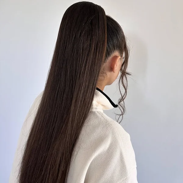 Extra-Long Straight Black Ponytail with Laid Edges