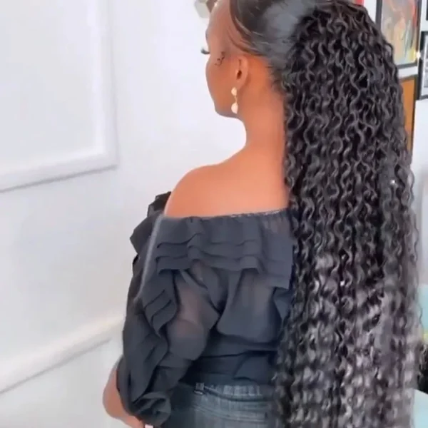 Extra Long High Ponytail with Water Wave Curls