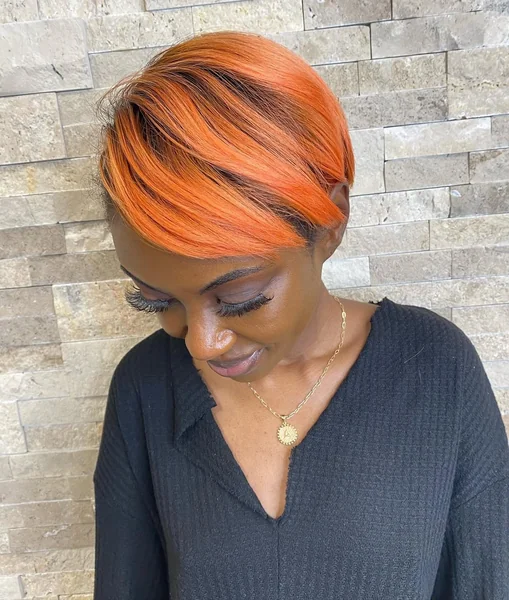 Fiery Sunset Pixie with Swept Fringe