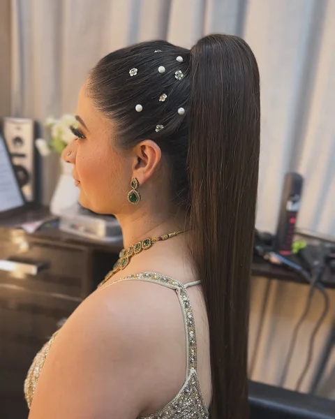Glamorous High Ponytail with Pearl and Crystal Accents