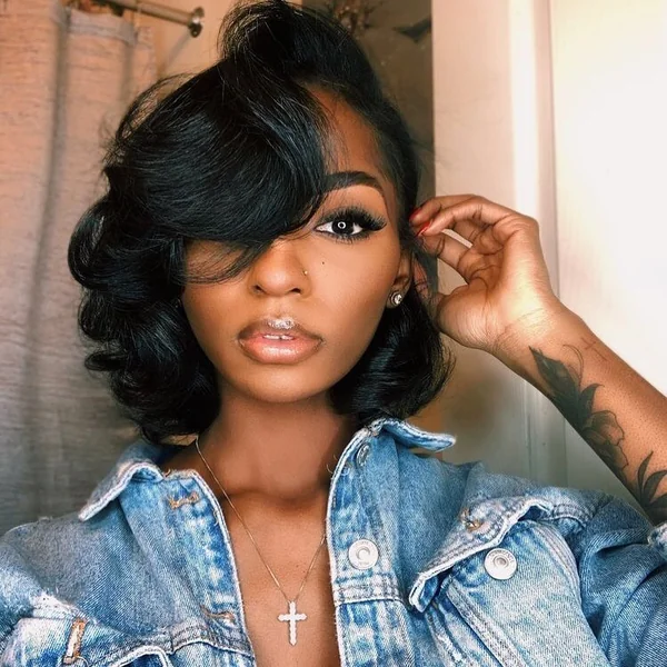 Glamorous Voluminous Bob with Deep Side-Swept Curls