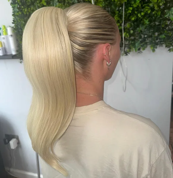 Glowy Blonde High Ponytail with Voluminous Base