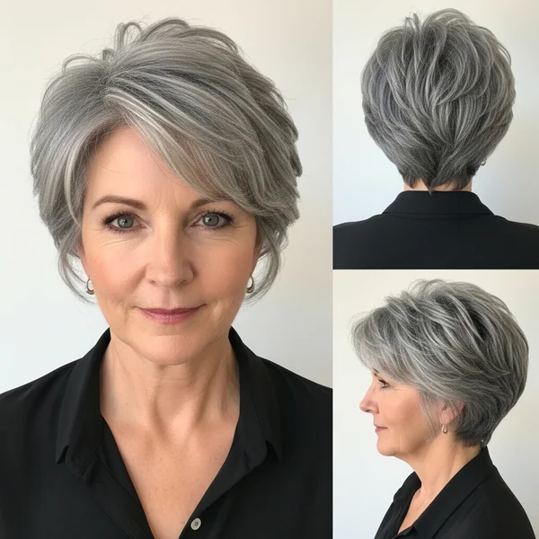 Gray Pixie Haircut Over 50