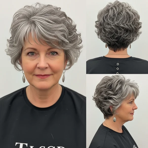 Gray Pixie Haircut Over 50 Curly