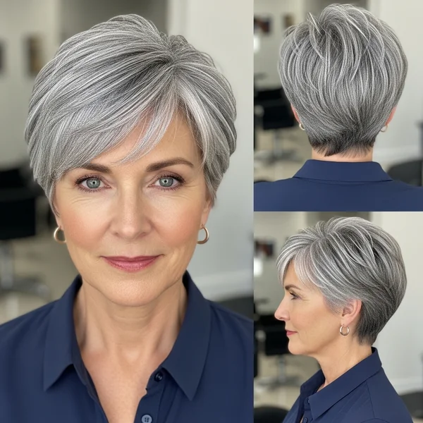 Grey Pixie Haircut Short Gray Hair Over 50 Straight