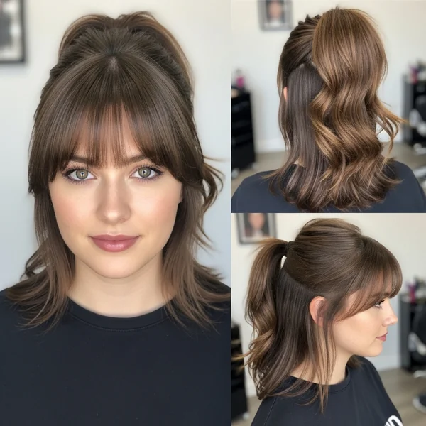 Half Ponytail With Bangs Hairstyles