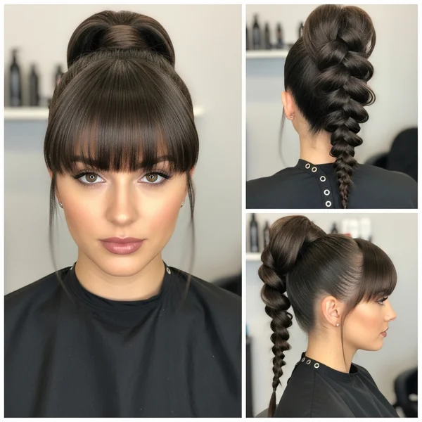 High Braided Ponytail With Bangs Hairstyles