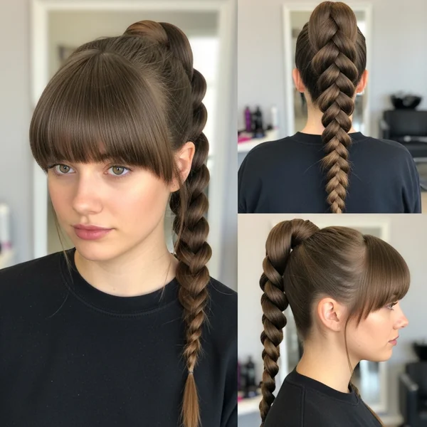 Long Braided Ponytail With Bangs Hairstyles
