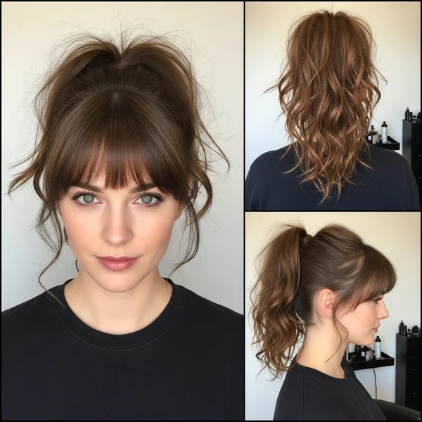 Messy Ponytail With Bangs Hairstyles
