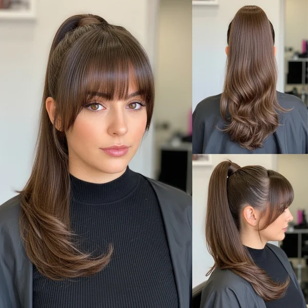 Ponytail With Long Bangs Hairstyles