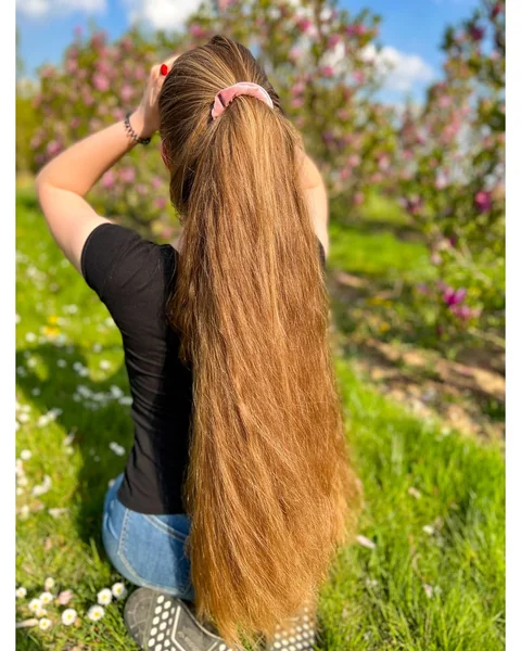 Relaxed Honey-Blonde Mega Ponytail with Velvet Scrunchie
