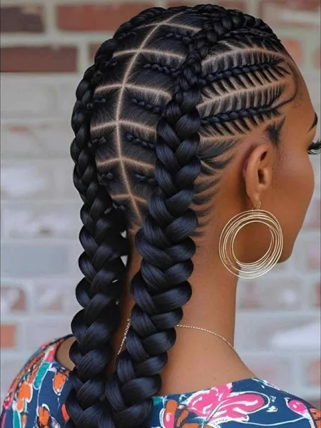 Sleek High Ponytail with Four Side Cornrows