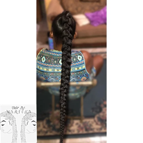 Sleek Extra-Long Braided Ponytail with High-Shine Finish