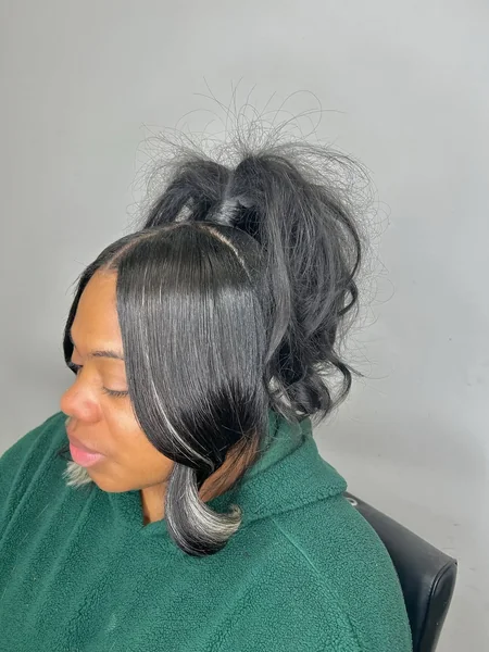 half ponytail with bangs