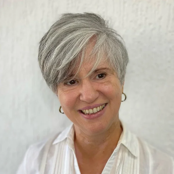 Sleek Side-Swept Silver Pixie with Tapered Sides