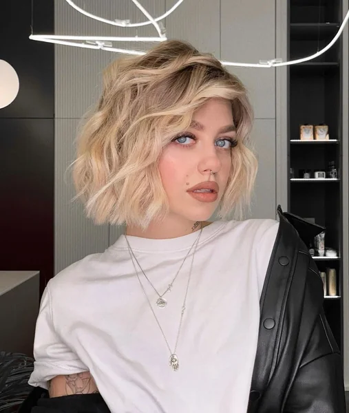 Textured Creamy Blonde Bob with Lived-In Root Smudge