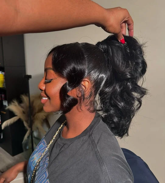 frontal ponytail with two bangs