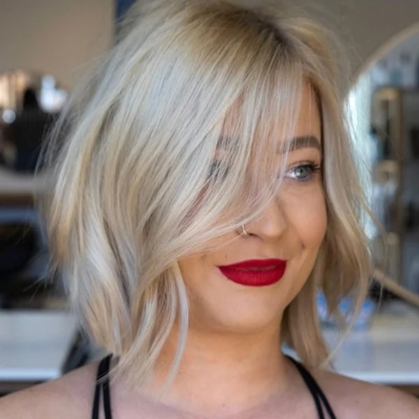 Airy Platinum Bob with Wispy Side-Swept Bangs