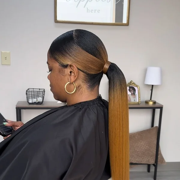 Sleek Ombré High Ponytail with Bold Color Blocking