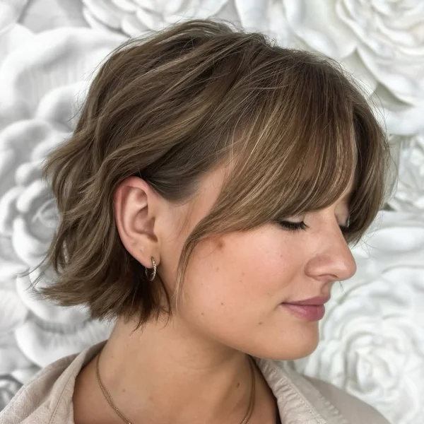 Textured Mushroom Brown Bob with Soft Fringe