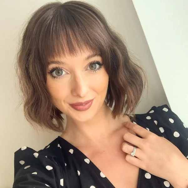 Romantic Side-Braided Wavy Bob with Caramel Highlights