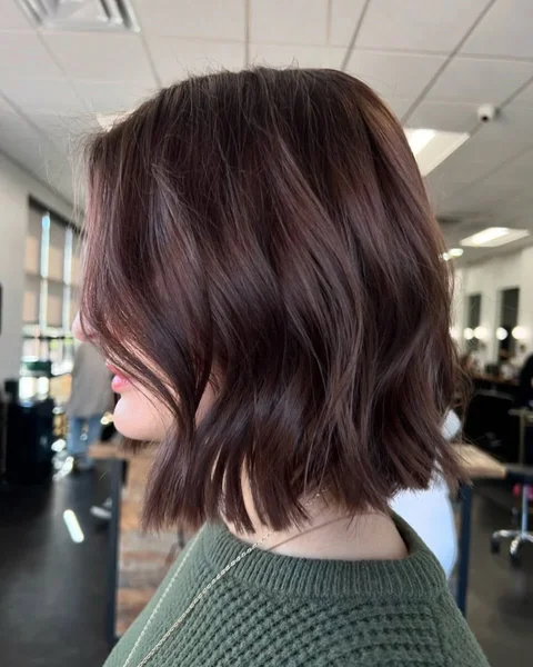 Rich Chocolate Blunt Bob with Soft Dimensional Waves