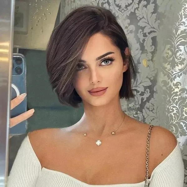 Chic Brunette Side-Swept Bob with Modern Volume