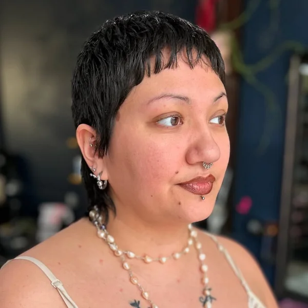 Edgy Jet-Black Micro Pixie with Choppy Baby Bangs