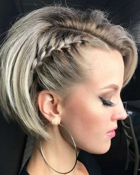 Ash Blonde Side-Braid Bob with Soft Volume