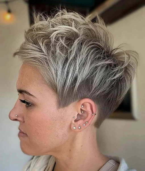 Ash Blonde Wispy Pixie with Tapered Undercut